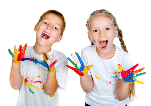 children with paint on their hands